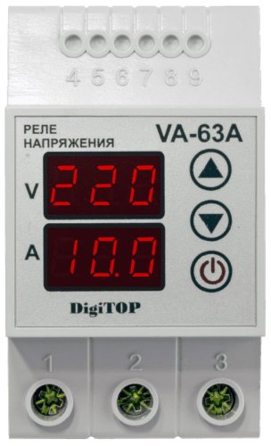 Реле напряжения и тока однофазное цифровое на DIN-рейку DigiTOP VA-63А 63А 50-400В картинка